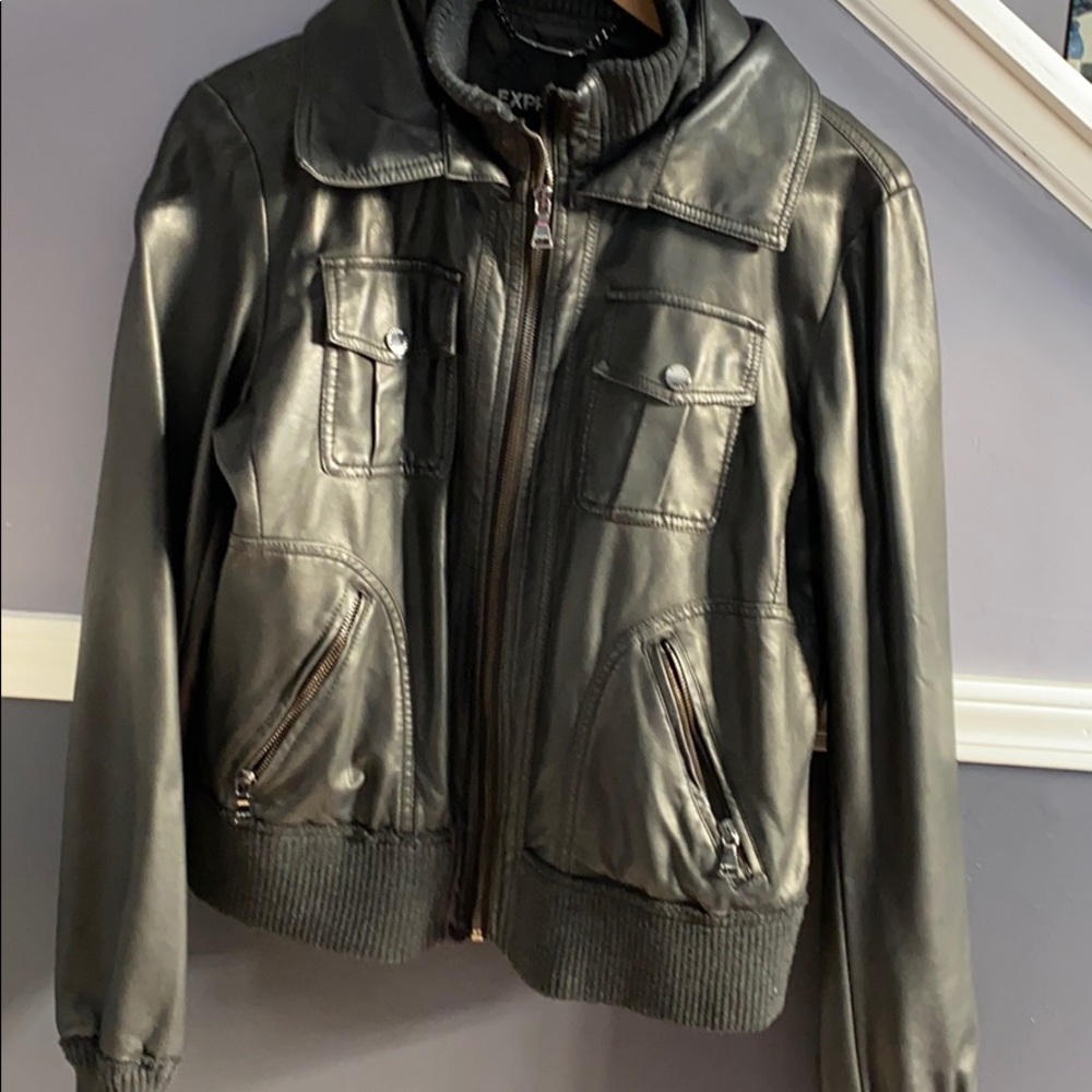 Express Faux Leather Bomber Jacket